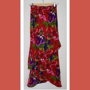 Vintage floral silk maxi ruffle skirt
